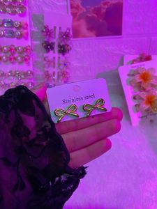 Cute Bow &amp; Heart Stainless Steel Earrings