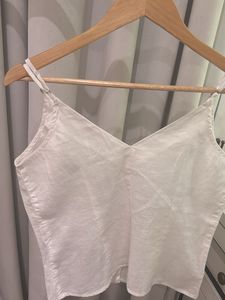 H&amp;M White Linen Button-Up Camisole Top