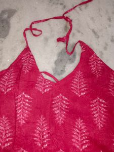 Pink Embroidered Halter Neck Blouse