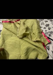 Lime Green Dupatta with Pink Border Unused