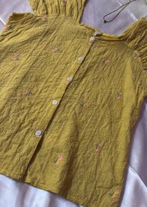 Chic Embroidered Mustard Yellow Top