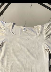 new White Puff Sleeve Square Neck Top