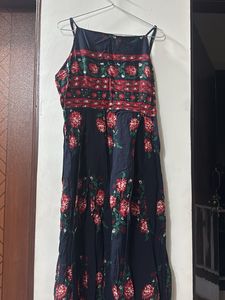 Elegant Navy Blue Floral Maxi Dress