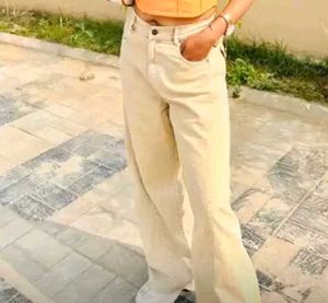 Cream Wide Leg Jeans