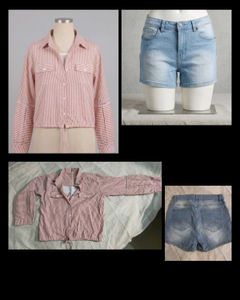 Combo Offer✨ – Striped Shirt Top❤️ + Denim Shorts