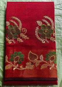 Price Drop🥳 for Elegant Red Embroidered Saree