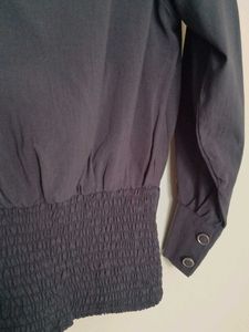 Chic Dark Grey Smocked Waist Blouse