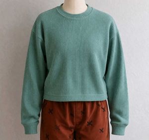 Cozy Waffle Knit Cropped Sweatshirt
