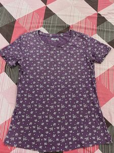 Purple Leaf Print T-Shirt