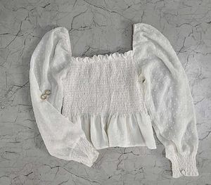 Sheer Puff Sleeve Smocked Top