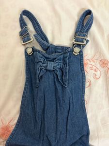 Cute Denim Pinafore Dress with Bow