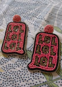 Pink LOL Beaded Dangle Earrings