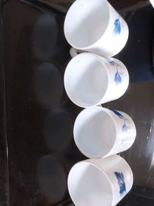 Set of 4 White Mugs with Blue Floral Design