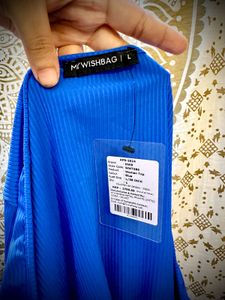 Blue Square Neck Long Sleeve Crop Top