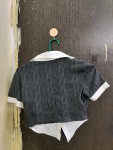 Cropped V-Neck College-Style Top
