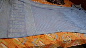 Elegant Blue Saree with White Polka Dots