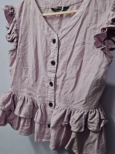 Purple Flutter Sleeves Peplum Top