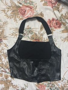 Black Faux Leather Halter Top