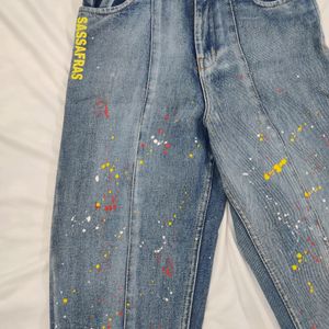 Sassafras Blue Paint Splatter Slouchy Jeans