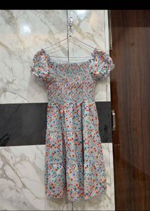 Cute Floral Puff Sleeve Tiered Dress