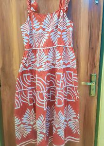 Boho Orange Leaf Print Maxi Dress
