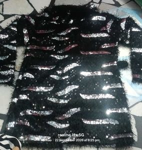 Sparkling Black midi with White Pants