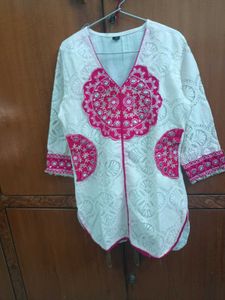 Sale!!cream pink work kurta set