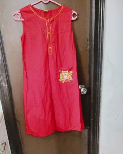 Red Kurta With Owl Embroidery.