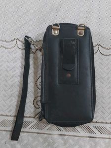 Black Synthetic Leather Cards holder Pouch with St