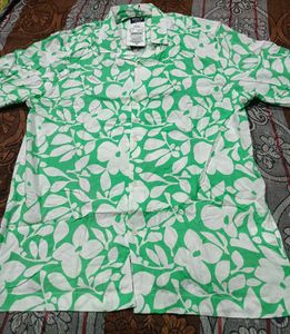 Green Floral Print Button-Up Shirt
