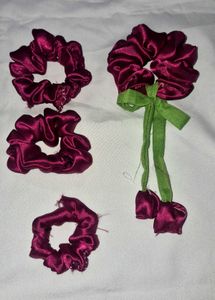 Set of 4 Burgundy Satin Scrunchies