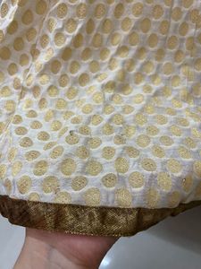 Off white Lengha Choli With Golden Shimmer Blouse