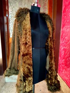 Boho Faux Fur Trim Brown Afghan Coat