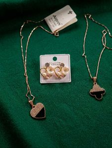 COMBO OFFER 💥 Elegant Heart &amp; Clover Necklace Set