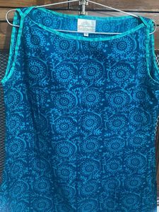 Blue Printed Sleeveless Kurta