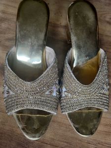 Golden Embellished Party Heels