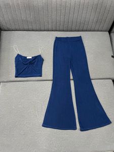 Blue Crop Top and Flare Pants Set