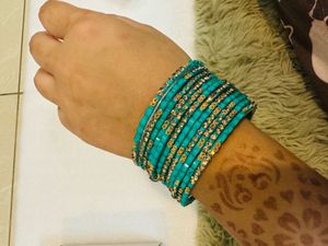 Turquoise & Gold Beaded Bangles