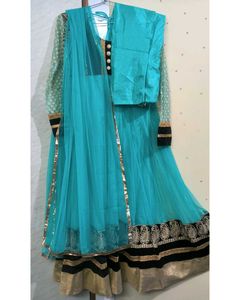 Sky Blue &amp; Green Anarkali Dress  🌟