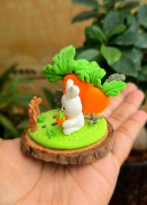 Handmade Clay Bunny &amp; Carrot Diorama