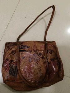 Vintage Shantiniketan Leather Tote Bag