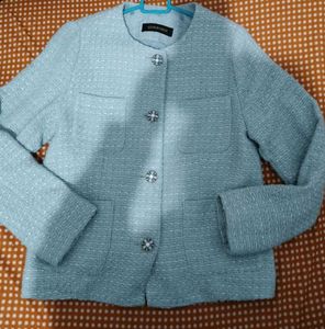 Elegant Light Blue Tweed Jacket