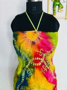 Bohemian Tie-Dye Gown with Embroidery