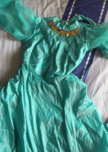 Mirror Teal Gown with Ruffled Sleeves