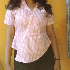 Chic Pink Striped Wrap Top