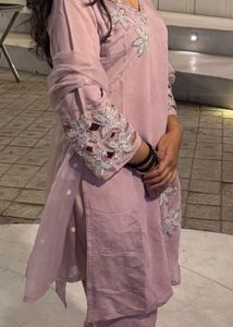 Elegant Embellished Lavender Kurti Set