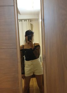 Black Bodysuit With Sheer Sleeves