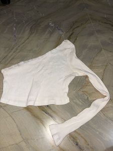 Cream One Shoulder Ribbed Top