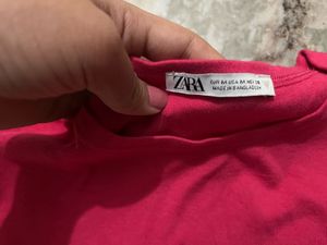 Zara Cropped Boxy Tee - Bright Pink