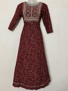 pure cotton long Maroon Printed Anarkali Kurta